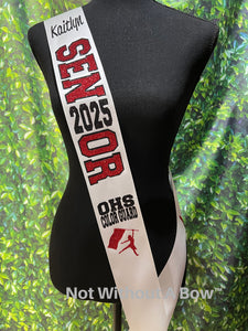 Outline Text Senior Sash - Cheer Cheerleading Dance Basketball Soccer Drill Team Colorguard  - Customize Colors