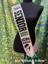 Load image into Gallery viewer, Outline Text Senior Sash  - Cheer Dance Basketball Soccer Drill Team Color guard  - Wide Sash - Customize Colors
