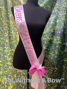 21st Birthday Sash  - Cheers to 21 Years Birthday Sash -  Birthday Sash - Personalized Customize Colors & Year INCLUDES glitter pin bow