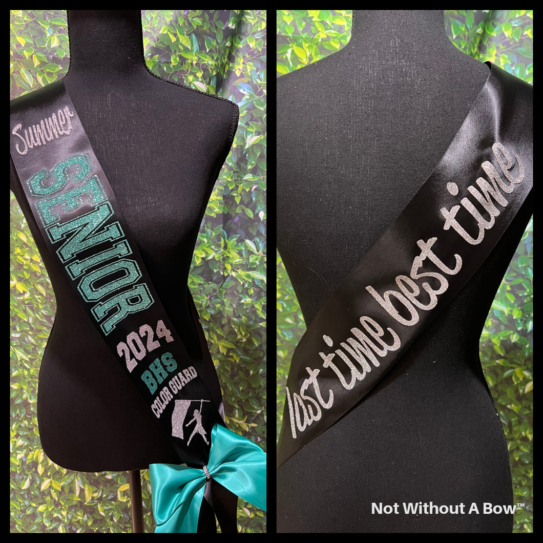 Senior Night Sash With Front & Back Text -  Wide Sash - Customize Colors