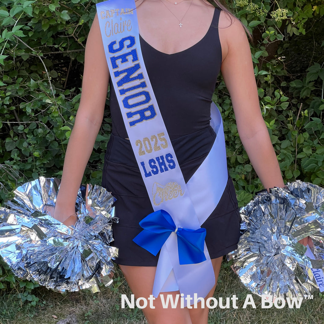Wide Sash Outline Text - Cheer Megaphone - Soccer - Basketball - Dance - Customize Colors