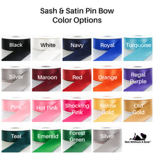 Load image into Gallery viewer, Outline Text Senior Sash with Text On Front &amp; Back  - Cheer Dance Basketball Soccer Drill Team Colorguard  - Wide Sash - Customize Colors
