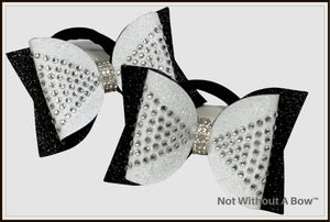 Mini Dolly Rhinestone Pigtail Bow - Glitter Double Layer Cheer Bow - Sold Individually