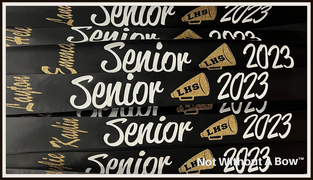 Cheer Senior Sash - Cheer Megaphone w/ School Cutout Senior Night 2025 Sash - Customize Colors