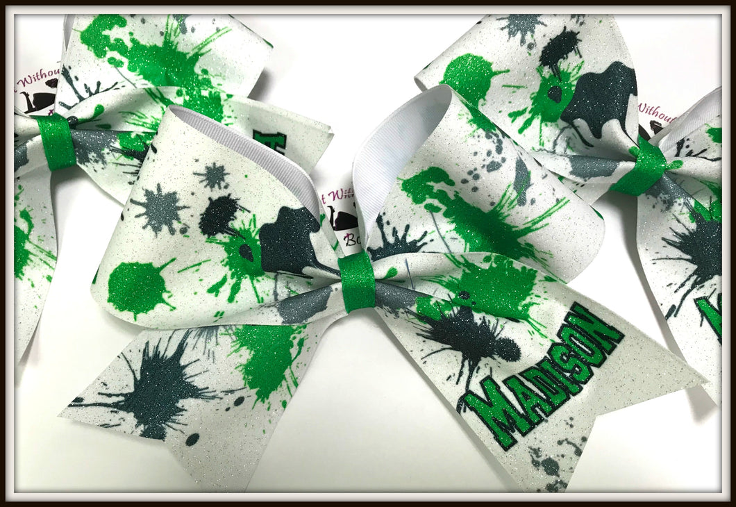 Paint Splatter Glitter Sublimation Cheer Bow | Customize Colors | NWAB Exclusive