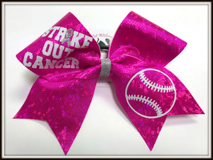 Strike Out Cancer Cheer Bow | Pink Awareness Cheer Bow