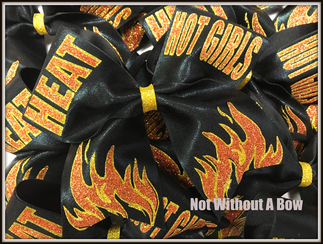 Flames Fire Glitter Personalized Cheer Bow | NWAB Exclusive