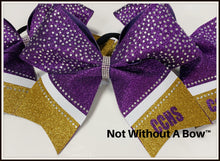 Load image into Gallery viewer, Personalized Intensity Bling Rhinestone Glitter Stripe Cheer Bow | NWAB Exclusive

