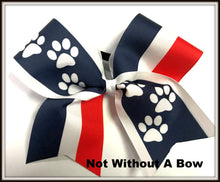 Load image into Gallery viewer, Paw Print Stripe Sublimation Softball Bow Cheer Bow | Customize Colors | NWAB Exclusive
