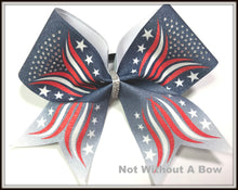 Load image into Gallery viewer, Patriotic Stars Ombre Rhinestone Glitter Sublimation Cheer Bow | Customize Colors
