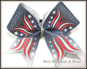 Patriotic Stars Ombre Rhinestone Glitter Sublimation Cheer Bow | Customize Colors