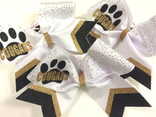 Load image into Gallery viewer, Paw Print Chevron Rhinestone Personalized Cheer Bow
