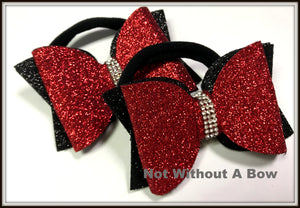 Pigtail Size - Mini Dolly Bow - Glitter Double Layer Cheer Bow - Sold Individually