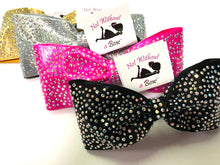 Load image into Gallery viewer, Tailless Glitzy Rhinestone Cheer Bow - 3&quot; Ribbon Width - Clear or AB Crystal
