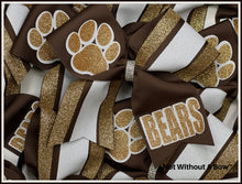 Load image into Gallery viewer, Paw Print Triple Stripe Glitter Personalized Cheer Bow
