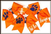 Load image into Gallery viewer, Paw Print Personalized Cheer Bow - Grosgrain
