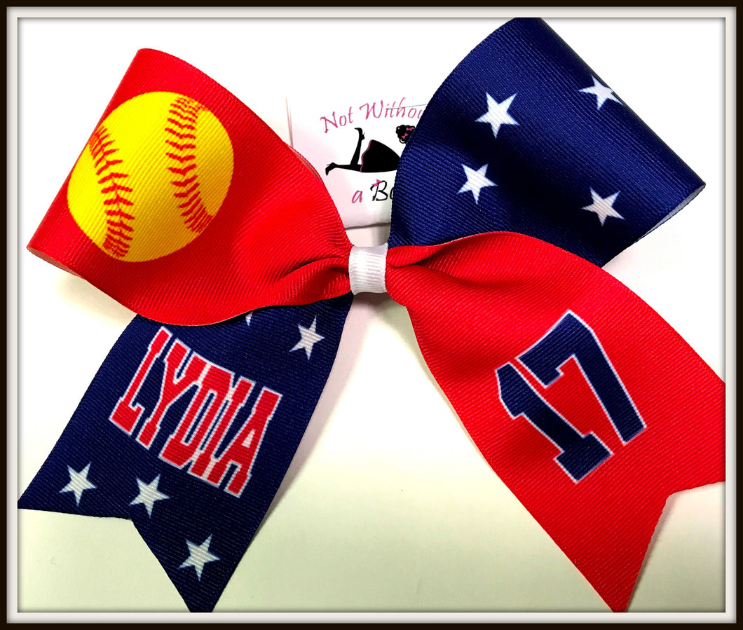 Softball Stars Personalized Bow - Mid Size Bow - Sublimation Bow